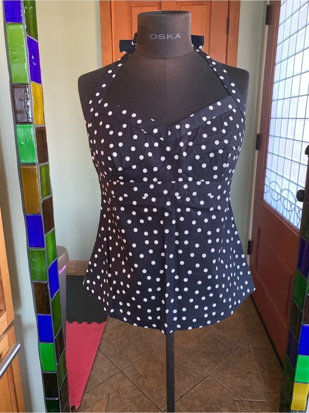 J CREW POLKA DOT HALTER TOP COTTON SALT DOT NAVY New With Tags Size 8
